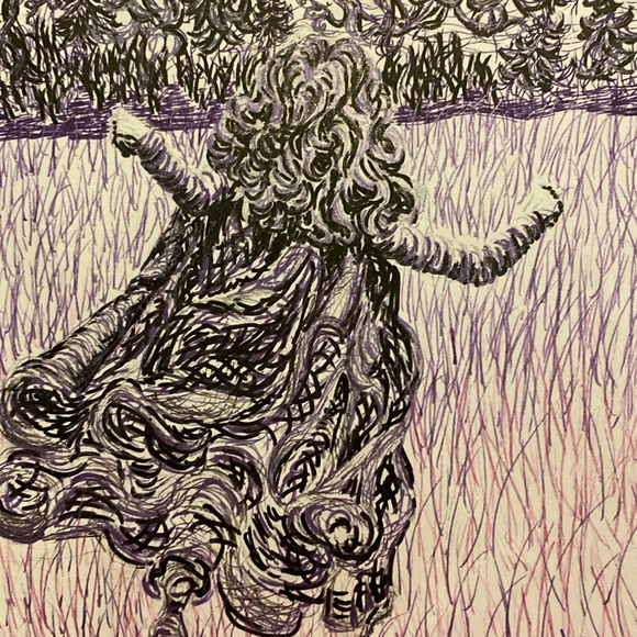 Unframed Original Art Drawing Illustration Female Form Running Free in Marker - Picture 3 of 3